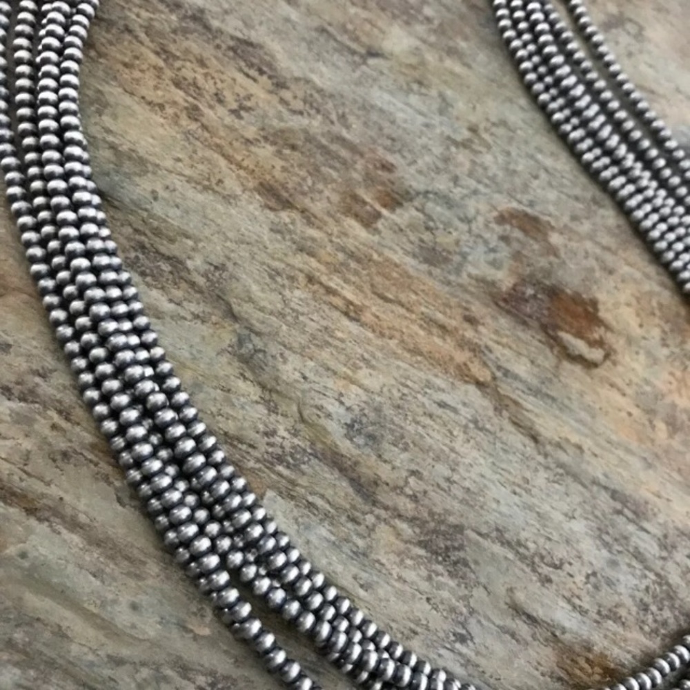 Sterling silver Multi Strand Bead Necklace 30inch - Picture 6 of 8